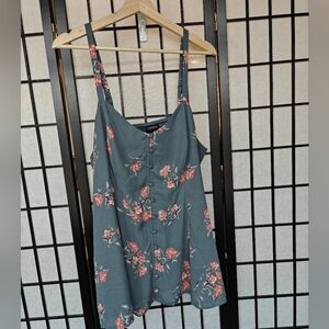 Torrid Floral Cami Button-Front Georgette Gray Sleeveless Top